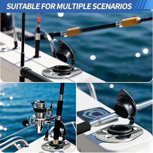 Hoffen 2Pcs Boat Stainless Steel Fishing Rod Holder Flush Mount 15/30/90 Degree with PVC Cap,Inner Tube and Gasket - Image 6
