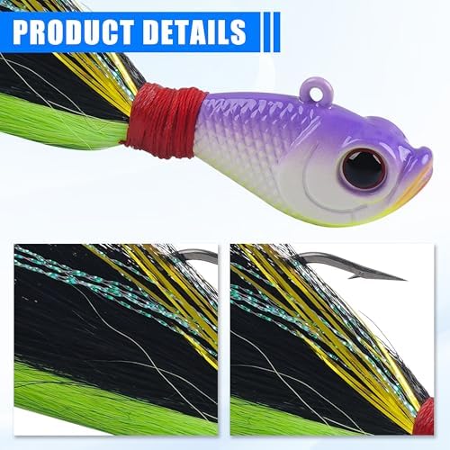 Bucktail Jigs Saltwater Fishing Lures Surf Bucktail Hair Fishing Jigs Swimbait Jig Heads for Freshwater Saltwater Bass Flounder Striper Bluefish Halibut Redfish - Image 3