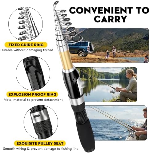 Fishing Pole Set Fishing Rod and Reel Combo,2PCS Collapsible Fishing Rod - Image 2