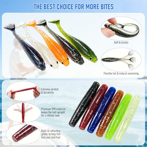 Bass Fishing Lures Kit, 173Pcs Soft Plastic Baits w/ 5 Styles - Image 3