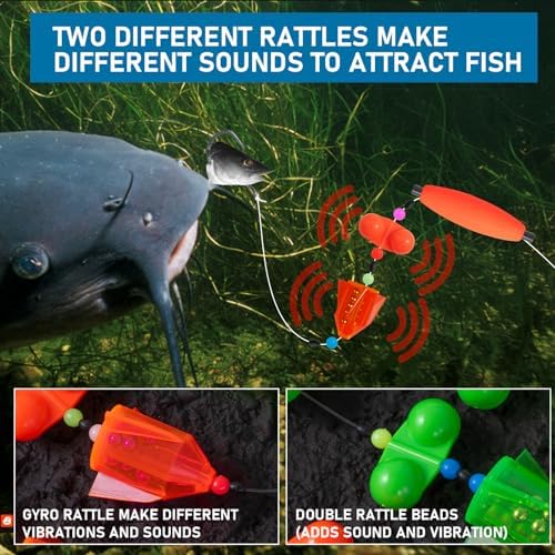 3Pcs/6Pcs Catfish Fishing Rigs Ready Kit，2 in 1 Rotating rattles/Double Rattles Beads, Float Rigs Tackle Santee Rig Peg Catfish，Free Adjustment in freshwter and Saltwater - Image 3