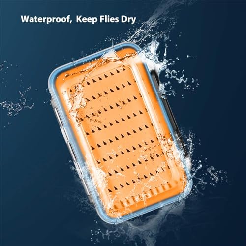 Gonex Fly Boxes for Fly Fishing Jig Boxes Two-Sided Waterproof Lightweight Fly Fishing Box Easy Grip Transparent Lid Fly Fishing Lures Box, 5.9"x 3.8"x 1.77", Orange - Image 3