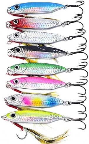 Avlcoaky Metal Fishing Jigs Saltwater Fishing Lure 30g Jigs 1.1oz Vertical Jigging Lure 8 Pack Sinking Fishing Spoon Lure Casting Jig Vertical Jigging Spoon Lures for Bass, Trout, Salmon, Tuna by Avlcoaky