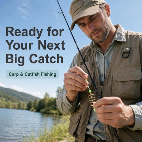 Fishing Bait Cage 40Pcs, Carbon Steel Carp Bait Cage Olive Shape Spring Feeder with Luminous Pendant Bead, Coarse Hair Rig Bait Holder for Carp Catfish Fishing Tackle Accessories - Image 6