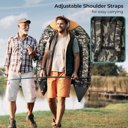 GYMAX Fishing Float Tube, Inflatable Belly Boat with Fish Finder Holder, Rod Rack, Fish Ruler, Manual Pump & Detachable Storage Boxes, Portable Backpack Float Tubes for Adults - Image 3