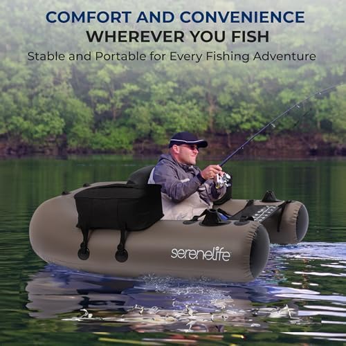 Serenelife Inflatable Fishing Float Tube – PVC Belly Boat for Angling with Fishing Rod Holders, 2 Waterproof Storage Pockets, Fish Ruler, 220 lbs Capacity - Image 2