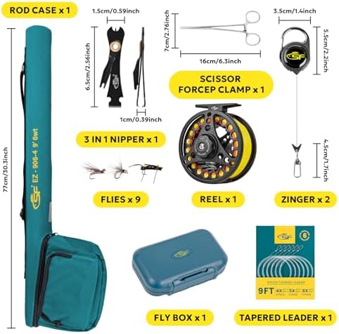 SF Fly Fishing Rod Combo Starter Kit Semi Gloss Green Jade Finish 24T Carbon Fiber Trout Travel Fly Rod with Reel,Fly Rod case,Fly Box , Flies,Tapered Leader,Knot Tying Tools - Image 2
