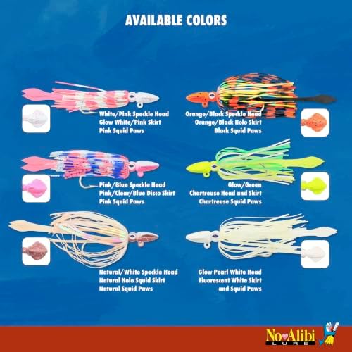 No Alibi Alien Jig - Squid Head, 4 oz, Glow Green/Chartreuse Head, Green/Chartreuse Skirt, Chartreuse Squid Paws, 10/0 Hook - Image 7