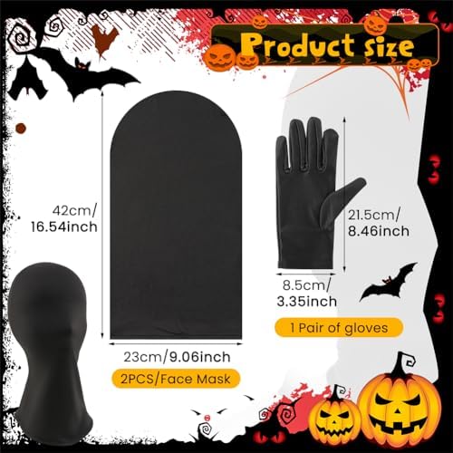 2 Pieces Full Face Mask with 1pair Gloves, Halloween Faceless Head Cloth, Cosplay Spandex Black Hood for Unisex Cloth - Image 5
