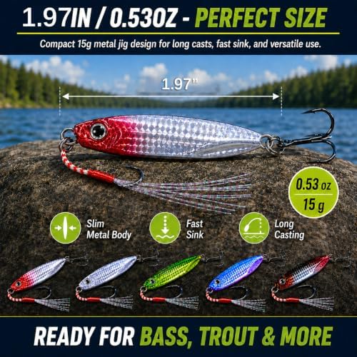 5PCS Metal Jig Fishing Lures with Box, 0.53oz for Bass & Trout - Image 4