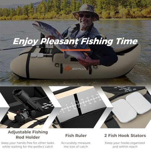 Goplus Inflatable Float Tube, Fishing Belly Boat with Fish Ruler, Pump, Storage Pockets, Adjustable Straps, Fishing Float Tube for Angling, 350LBS Load Capacity - Image 5