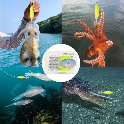 OROOTL Squid Jigs Saltwater Fishing Lures, 5/10pcs Glow Squid Jig Hooks Luminous Cuttlefish Sleeve Octopus Jig Baits Night Fishing Octopus Lures Set with Tackle Box - Image 6