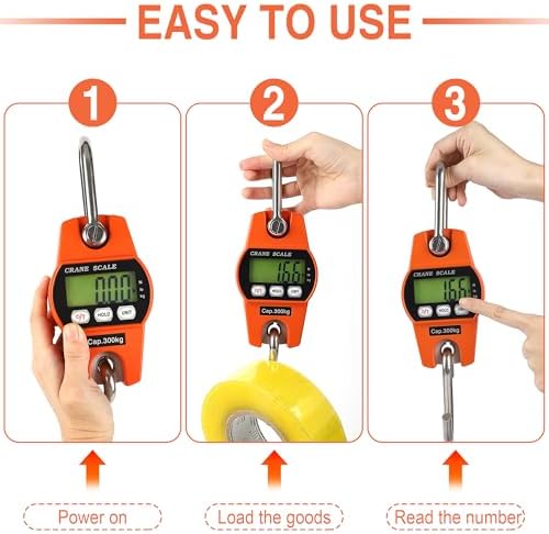 880lb/400kg Digital Crane Scale - Compact LCD Handheld Hanging Scale for Garage, Farm, Hunting, Fishing & More(400kg/Aluminium Alloy/Orange) - Image 3