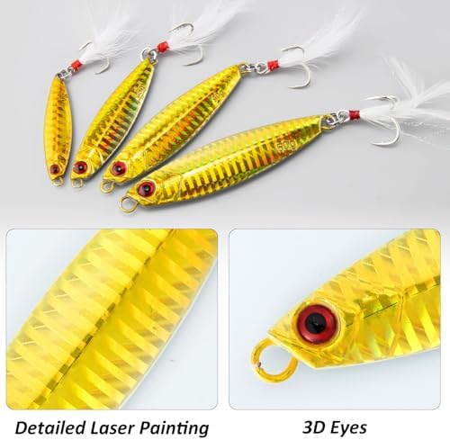 Dr.Fish 5 Pack Metal Jigging Spoon Saltwater Fishing Jigs Spoons Lures Casting Vertical Diamond Jig Lures Freshwater Bass Striper Mackerel Halibut - Image 3