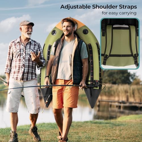 GYMAX Fishing Float Tube, Inflatable Belly Boat with Fish Finder Holder, Rod Rack, Fish Ruler, Manual Pump & Detachable Storage Boxes, Portable Backpack Float Tubes for Adults - Image 3