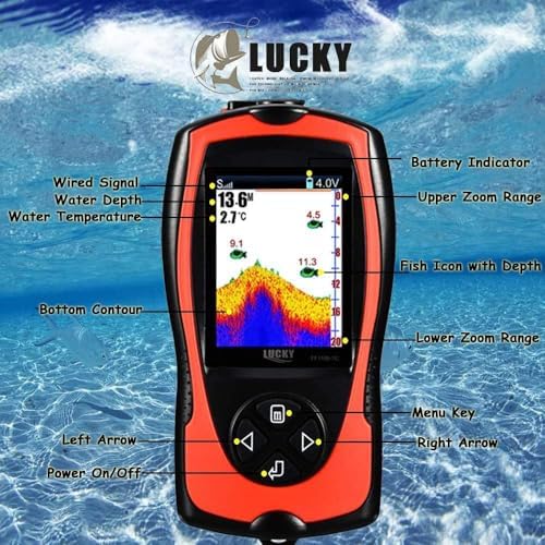 LUCKY Portable Fish Finder Transducer Sonar Sensor 147 Feet Water Depth Finder LCD Screen Echo Sounder Fishfinder with Fish Attractive Lamp for Ice Fishing Sea Fishing - Image 6