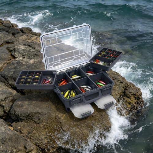 Fishing Tackle Box 3 Tiers Lure and Accessory Storage Organizer with Removable Tackle Tray Grey Tackle Trays for Anglers (Grey) - Image 7
