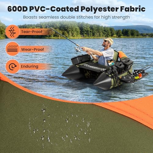 Goplus Inflatable Float Tube, Fishing Belly Boat with Fish Ruler, Pump, Storage Pockets, Adjustable Straps, Fishing Float Tube for Angling, 350LBS Load Capacity - Image 2