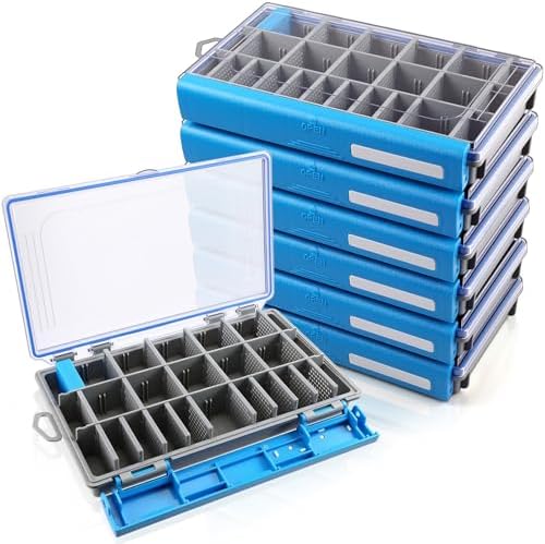 Junkin 6 Pack 3600 Fishing Tackle Boxes Waterproof, High-vis Blue Lure Organizer Trays with Removable Dividers, Airtight Bait Storage Case for Bass Fishing Backpacks & Kayak Gear Accessories by Junkin