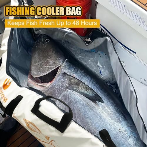 Insulated Fish Cooler Bag, 60'' Waterproof Leakproof Fishing Kill Bag with Drain Valve, Zipper and Heavy Duty PVC Marine Cooler for Boat Kayak Offshore Fishing, Keeps Fish Fresh Up to 48H - Image 5