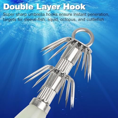 OROOTL Squid Jigs Saltwater Fishing Lures, 5/10pcs Glow Squid Jig Hooks Luminous Cuttlefish Sleeve Octopus Jig Baits Night Fishing Octopus Lures Set with Tackle Box - Image 2