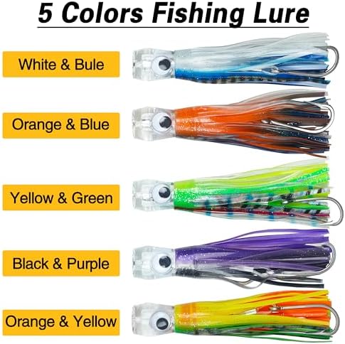 Trolling Lures Saltwater for Tuna Mahi Marlin Wahoo Dolphin Shark Offshore Trolling Baits with Squid Skirt Big Game Fishing Lures Deep Sea Squid Skirts Rig 6/9 inch - Image 5