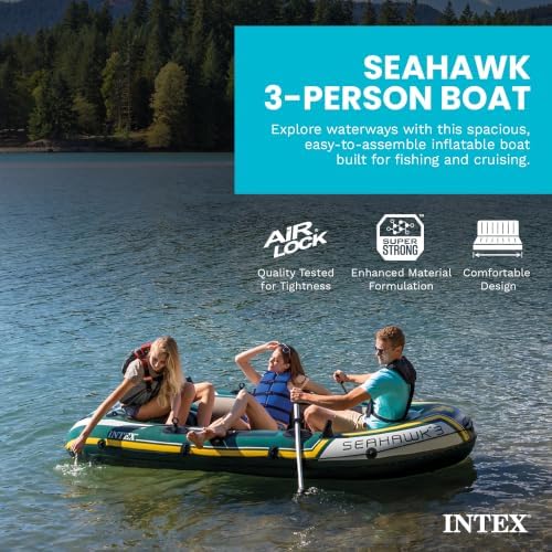 INTEX 66332EP Seahawk 2 Inflatable Boat Set: Includes Deluxe 48in Aluminum Oars and High-Output Pump – SuperStrong PVC – Fishing Rod Holders – 2-Person – 520lb Weight Capacity - Image 2