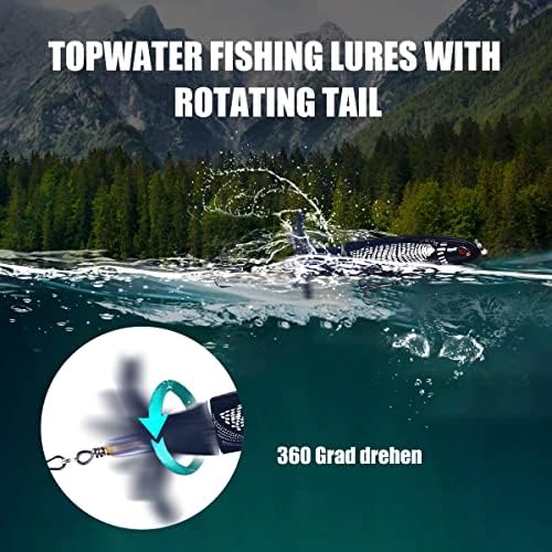 Topwater Fishing Lures With Storage Box, Whopper Popper for Bass, Catfish, Pike, Perch - Floating Pencil Bait With Rotating Tail for Freshwater or Saltwater - Image 3