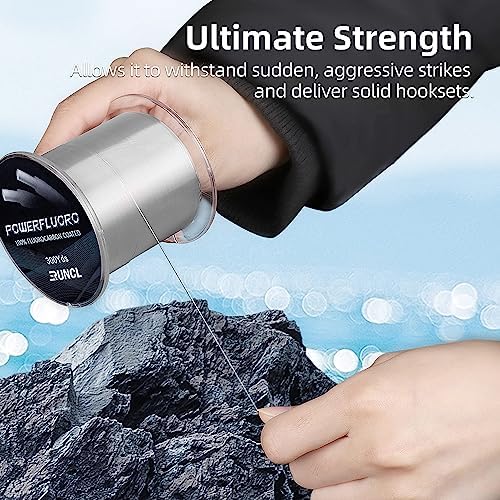 RUNCL Fluorocarbon Fishing Line, PowerFluoro Clear Ice Fishing Leader Line - Virtually Invisible, Faster Sinking, Extra Sensitivity, 300/500/1000yds, 5-32lb Break Strength, Fishing Gifts - Image 2