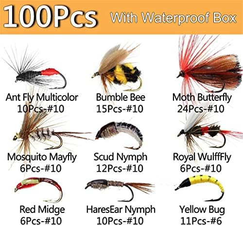 OutdoorFishing Fly Fishing Flies Kit Fly Assortment Trout Bass Fishing with Fly Box, 33/48/72/100/114/148pcs with Dry/Wet Flies, Nymphs, Streamers, Popper - Image 2