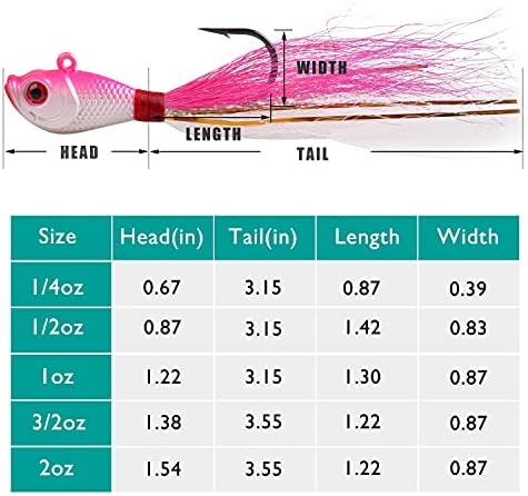 Bucktail Jigs Saltwater Lures,3/5PCS Bucktail Hair Jigs Head Fishing Lure Baits Assorted Kit for Bass Striper Bluefish Surf Fishing 1/4oz 1/2oz 1oz 1.5oz 2oz - Image 5