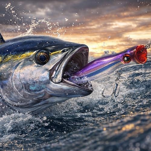 6.2 Inch 2.73 oz Saltwater Topwater Popper Fishing Lures with 3/0 4X Strengthened BKK Treble Hooks, Through-Wire for Strength & Durability, Target GT, Tuna, Sea Bass, Marlin - Image 7