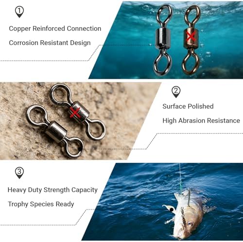 AMSYPORTS High Strength Fishing Swivel Connector Saltwater Freshwater Barrel Swivels Rolling Heavy Duty Swivels Fishing Copper Black Nickel - Image 2
