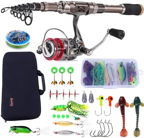 Sougayilang Fishing Rod and Reel Set Carbon Fiber Telescopic Fishing Rod 12+1BB Spinning Reel with Carry Case for Saltwater Freshwater by Sougayilang