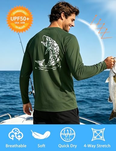 Men's Fishing Shirt Long Sleeve, UPF50+ UV Protection Sun Shirts, Quick Dry Graphic T Shirt for Running Hiking - Image 4