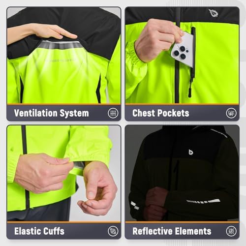 baleaf Men's Rain Jacket Waterproof Hood Lightweight Reflective Packable - Image 5