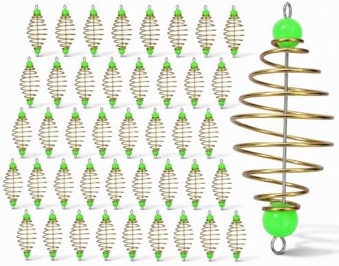 Fishing Bait Cage 40Pcs, Carbon Steel Carp Bait Cage Olive Shape Spring Feeder with Luminous Pendant Bead, Coarse Hair Rig Bait Holder for Carp Catfish Fishing Tackle Accessories by Unknown