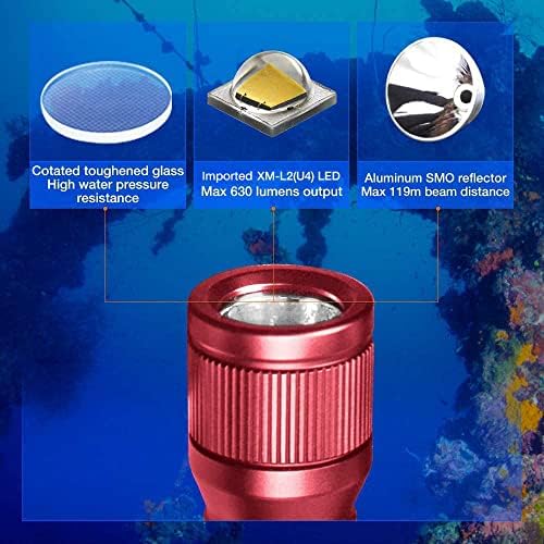 ORCATORCH D560 Scuba Dive Light with 360° Rotating Mask Clip, Raspberry Red - Image 3