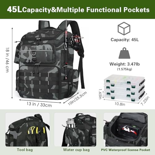 Fishing Backpack with 2 Rod Holders, Large Water Resistant Tackle Storage Bag for Fishing Gear, Fishing Bag Gifts for Men - Image 4