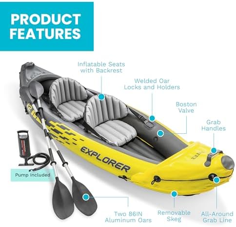 Intex 68307EP Explorer K2 Inflatable Kayak Set: Includes Deluxe 86in Aluminum Oars and High-Output Pump – SuperStrong PVC – Adjustable Seats with Backrest – 400lb Weight Capacity - Image 5