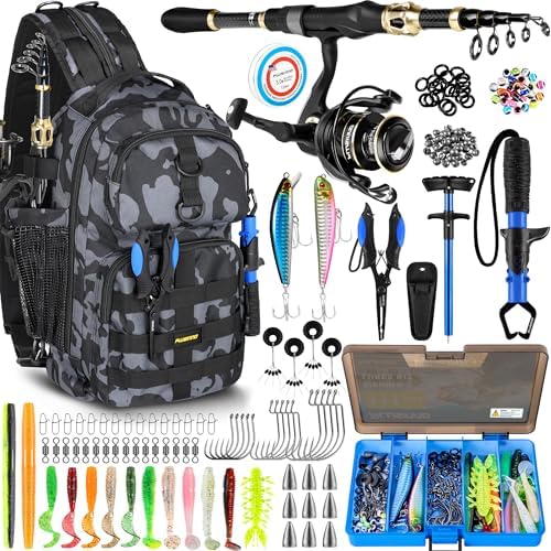 PLUSINNO Fishing Backpack with Rod & Reel Combos, Fishing Gear Kit by PLUSINNO