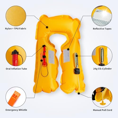 Owntop Inflatable Swim Vest Manual, Soft Padded Neckline, Secure Reflective Tapes, 24g CO2 Cartridge Included, Lightweight for Kayak, Fishing, Paddle Sports - Image 2