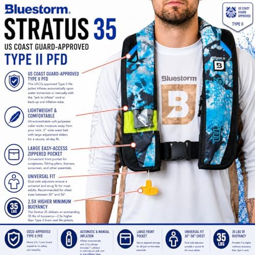 BLUESTORM Stratus 35 Inflatable Life Jacket PFD for Adults | US Coast Guard (USCG) Approved Automatic Self Inflating Life Vest Preserver with Manual Ripcord - Image 3
