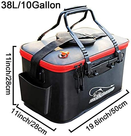 Fishing Bucket,Foldable Fish Bucket, Multi-Functional EVA Fishing Bag for Outdoor, Live Fish Lures Bucket and Fish Protection Bucket,10GAL/8GAL/6GAL/4.8GAL/3GAL Live Fish Container (10GAL/Black) - Image 2