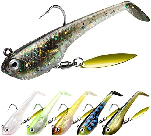 TRUSCEND Shadtale Easy Catch Soft Fishing Lures with BKK Hooks - Trembly Sinking and Vibrating Swim for More Bites, Pre-Rigged Swimbaits for Bass, Trout, Crappie, Walleye, Freshwater Saltwater Fishing by TRUSCEND