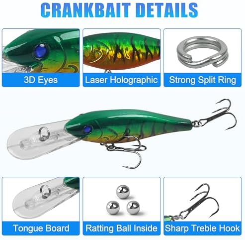 Fishing Lures Kit Crankbait Minnow Hard Bait Set Deep Diving Jerkbait Swimbait Popper Pencil Walleye Lures Artificial Fishing Bait for Bass Trout Redfish Saltwater Freshwater Fishing Lure - Image 2