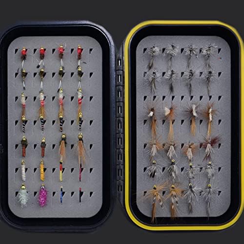 Fly Fishing Flies Kit/Trout/Salmon/bass Flies Streamers Dry/Wet Flies.Nymphs,Fly Poppers (with Waterproof Fly Box) by YAZHIDA