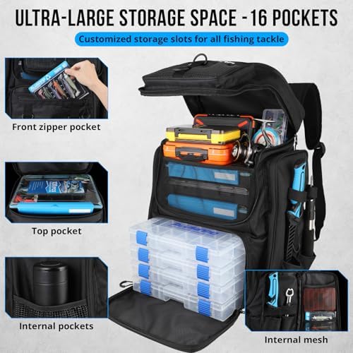 PLUSINNO Fishing Tackle Backpack with Rod Holders，42L Water-resistant Fishing Bag Store Fishing Gear,Fish Gifts For Men. - Image 5