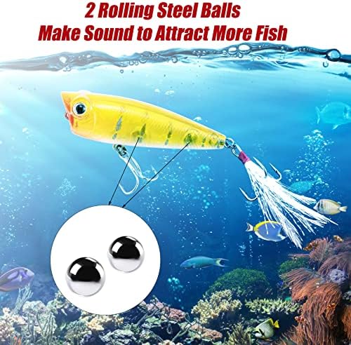 Alwonder 5-Pack Fishing Popper Lure, Fishing Top Water Lures Bass Lures Feathered Treble Hooks Rooster Tail Lure Plugs Hard Baits - Image 4