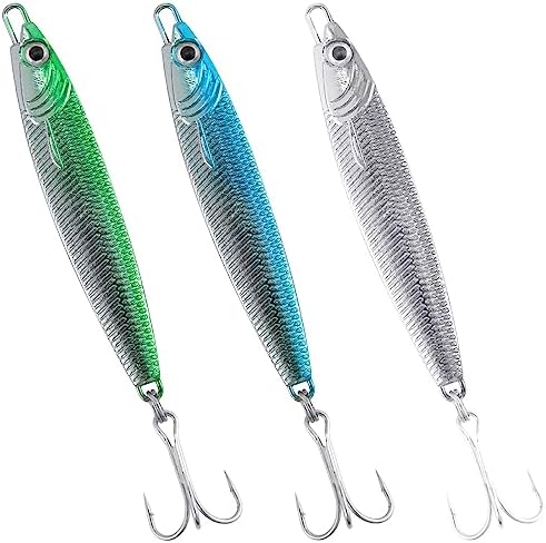 Dr.Fish Fishing Jigs Jigging Spoon Saltwater Fishing Lure Casting Metal Spoon Surf Fishing Mackerel Striper Lures Stinger Bluefish Vertical Diamond Jig by DrFish